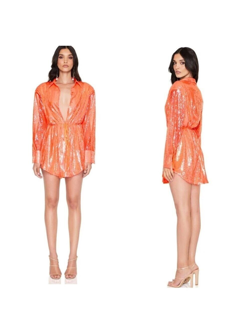 Nookie Oracle Peach Sequin Shirt Dress Size Small NWT - Picture 1 of 12